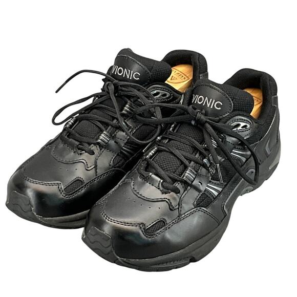 Vionic Walker Black Leather Athletic Comfort Walking Sneaker Men 11.5 - Picture 1 of 11
